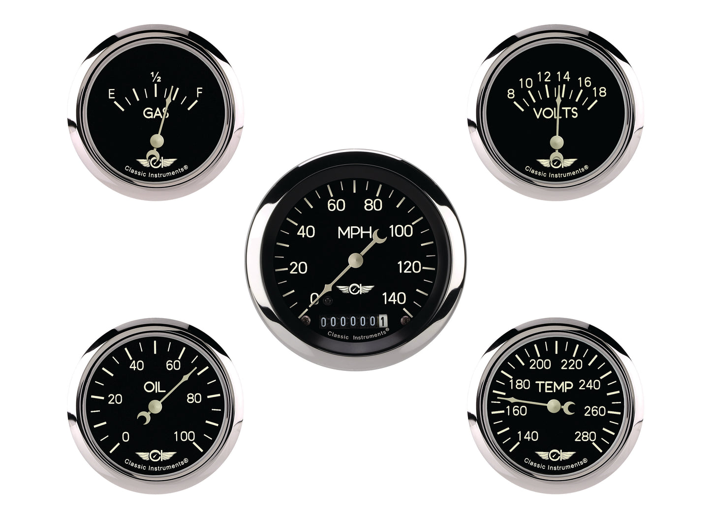 Classic Instruments Classic Series Five Gauge Set, 3-3/8" | Classic Instruments