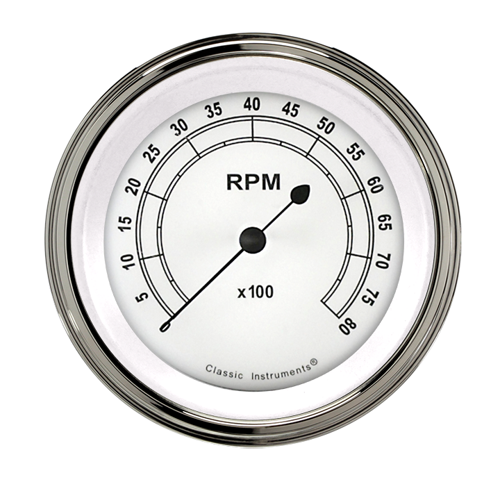 Classic Instruments Classic White 3-3/8" Tachometer Gauge | Classic Instruments