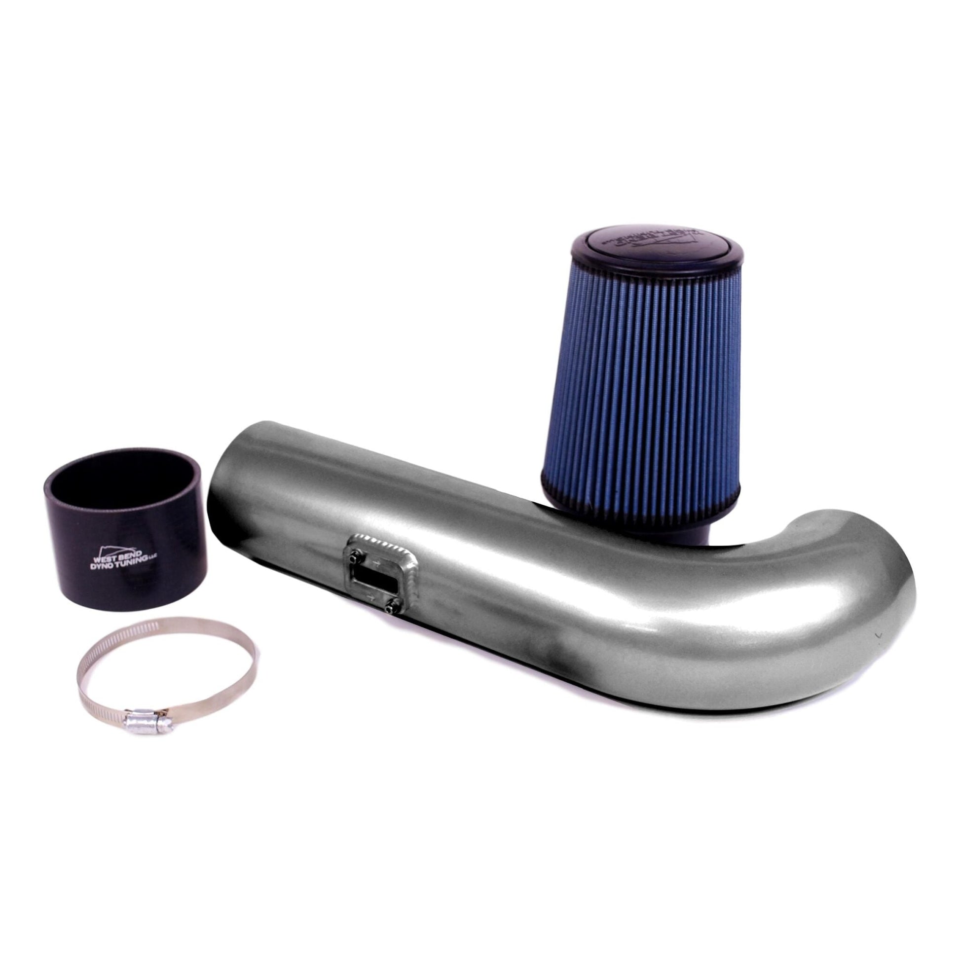 West Bend Dyno Ls Swap Universal Cold Air Intake Kit installed on an LS crate engine with reinforced coupler and high-flow filter.