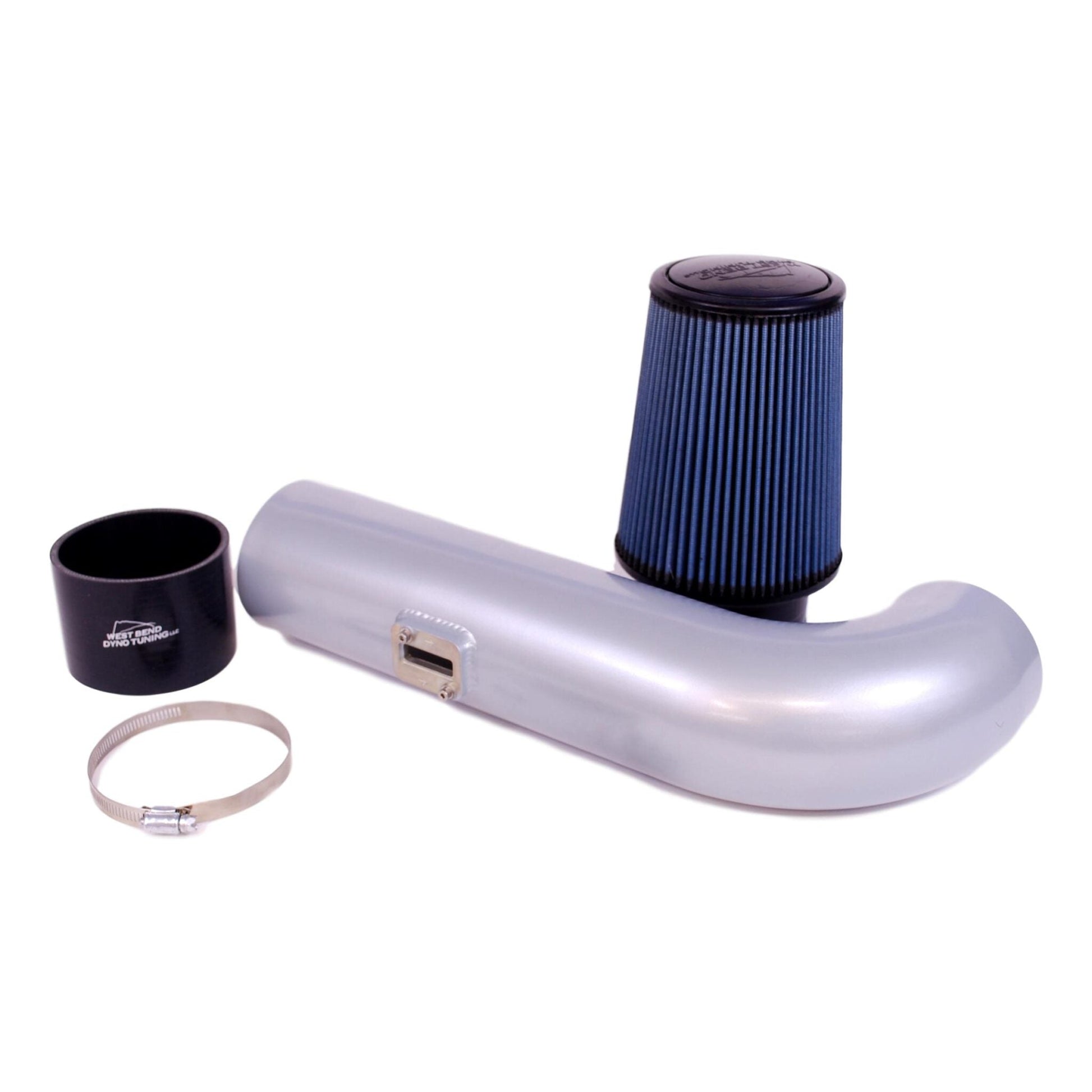West Bend Dyno Ls Swap Universal Cold Air Intake Kit installed on an LS crate engine with reinforced coupler and high-flow filter.