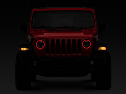 Raxiom 18-22 Jeep Wrangler JL/JT Axial 9-Inch LED Headlights w/RGB Halo- Blk Housing (Clear Lens)