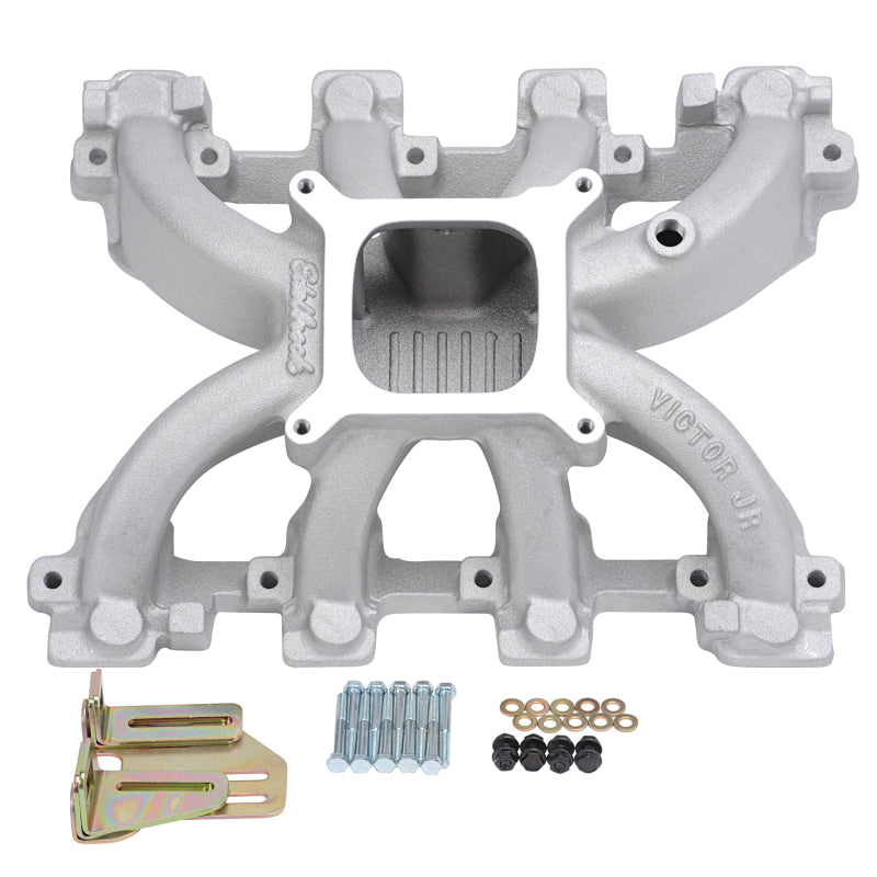 Edelbrock LS1 Carbureted Manifold Only installed on a GM LS1 engine bay with high-rise single-plane intake design.