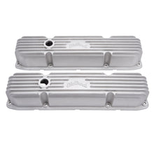 Edelbrock Valve Cover Classic Series Chrysler 383/440 CI V8 Satin installed on a restored big-block engine bay with satin aluminum finish.
