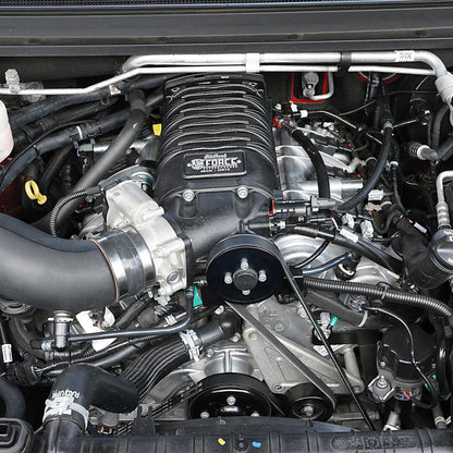 Edelbrock E-Force Supercharger System 2017 Chevrolet Colorado/Canyon Gen 2 LGZ 3.6L V6 w/ Tune installed under hood of 2017 Colorado.
