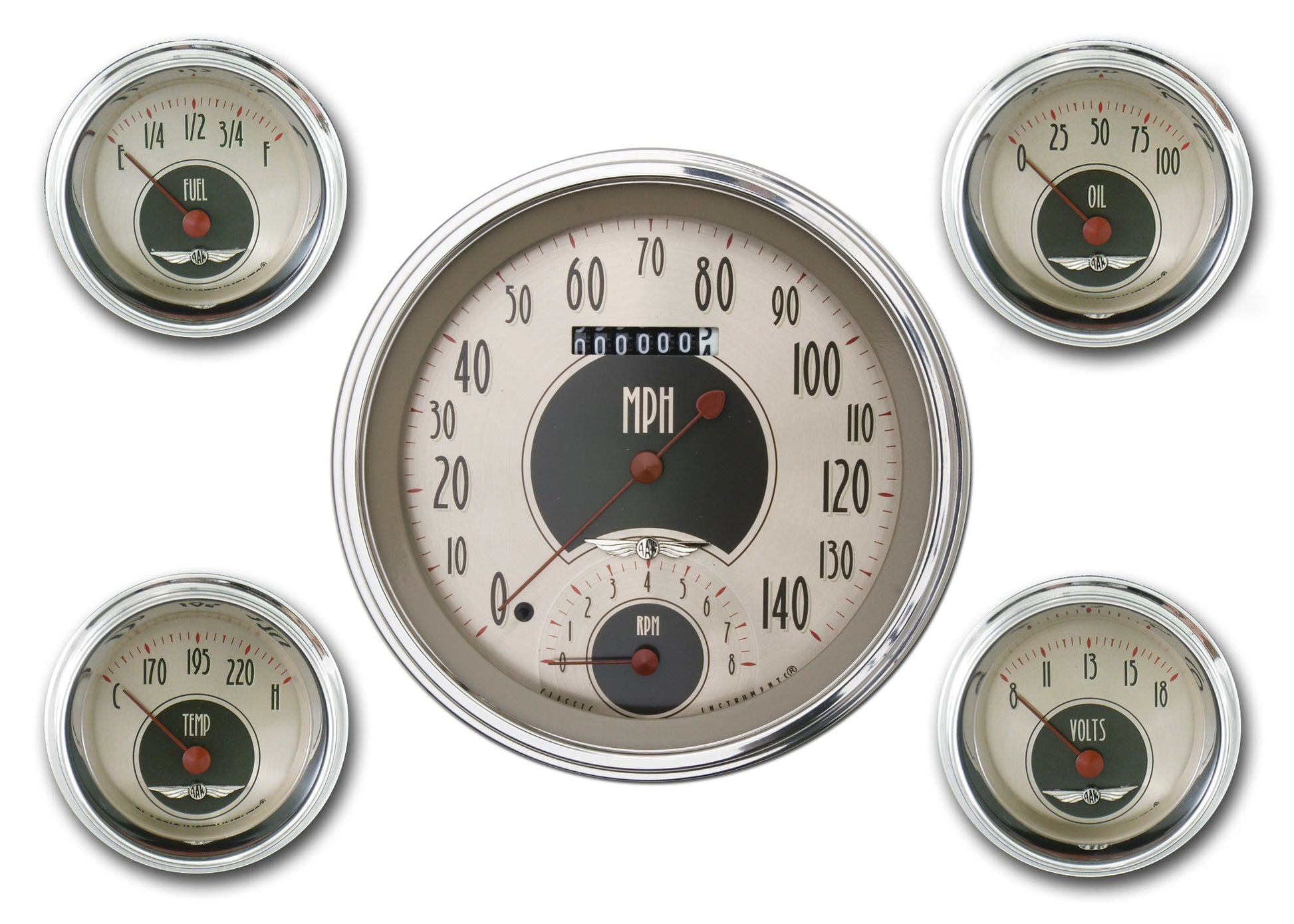 Classic Instruments American Nickel 5 Gauge Set | Classic Instruments