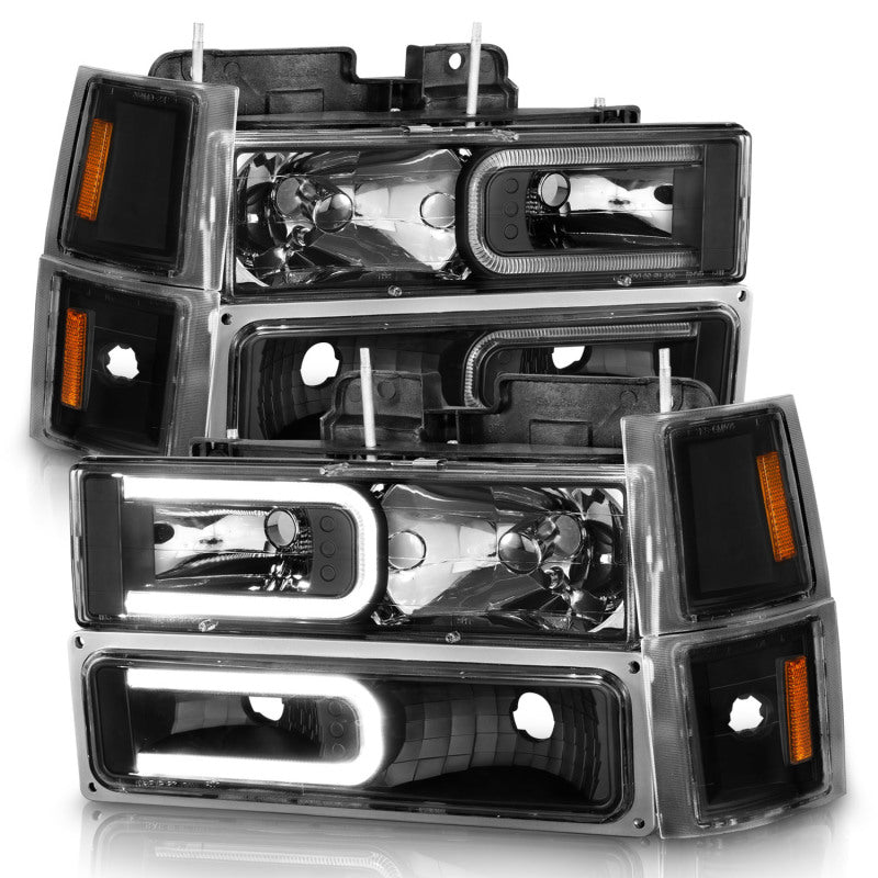 
                      
                        ANZO 88-98 Chevrolet C1500 Crystal Headlights w/ Light Bar Black Housing w/ Signal Side Markers 8Pcs
                      
                    