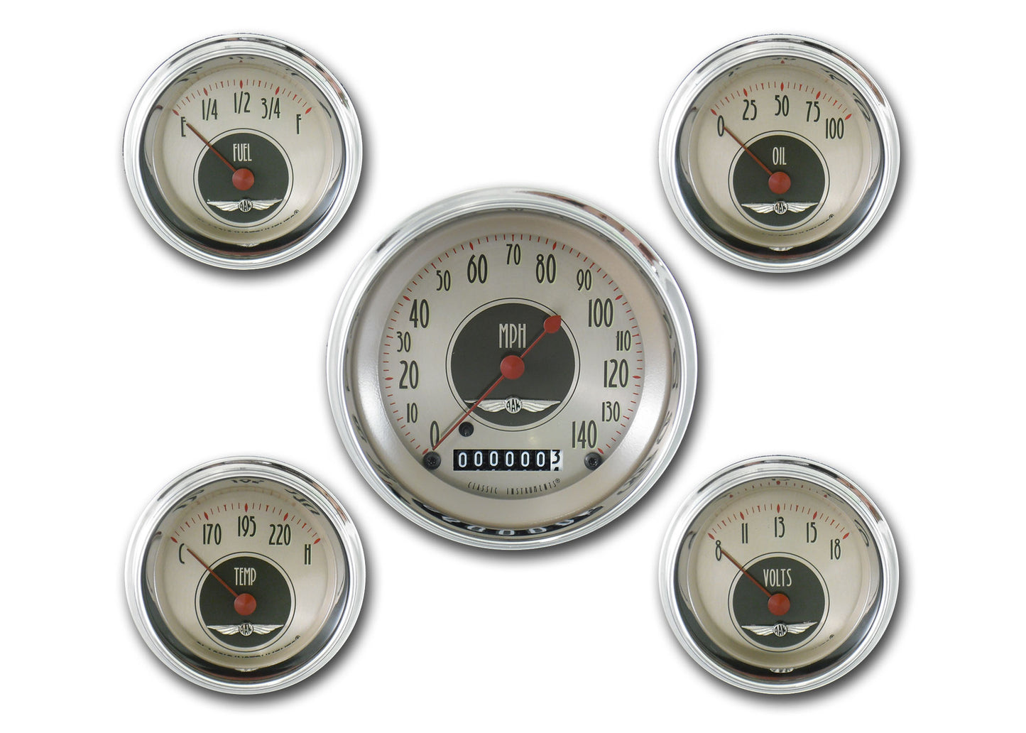 Classic Instruments American Nickel 5 Gauge Set | Classic Instruments