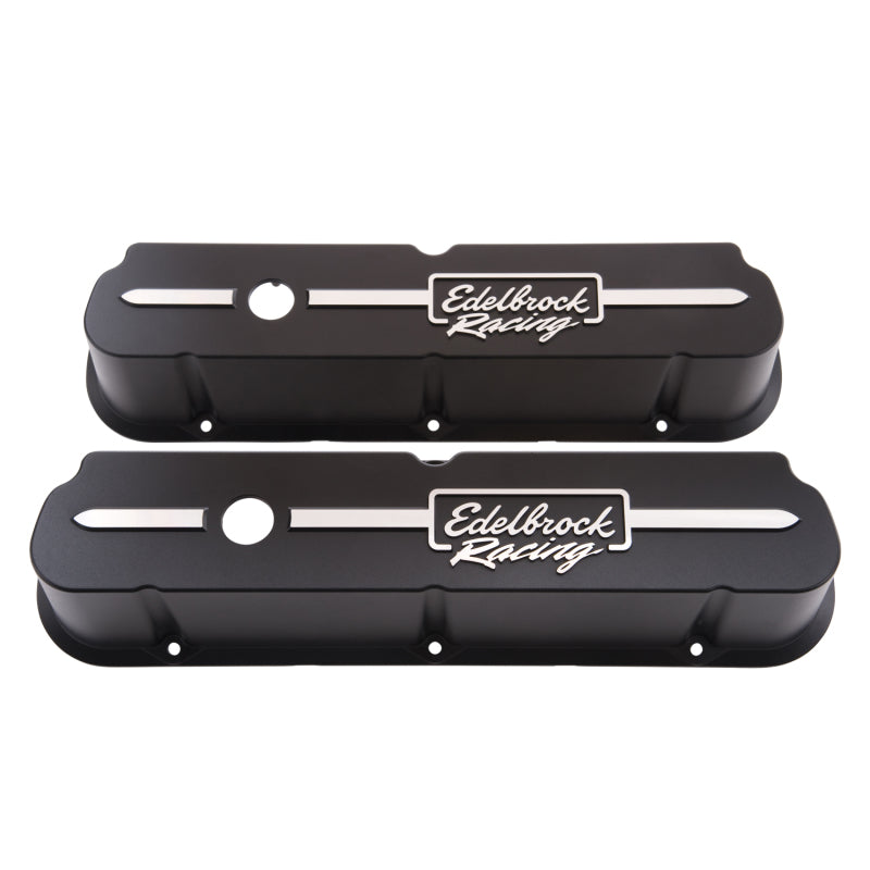 Edelbrock Valve Cover Racing Series Ford 289-302-351W CI V8 Tall Black installed on a high-performance Ford small-block engine bay.