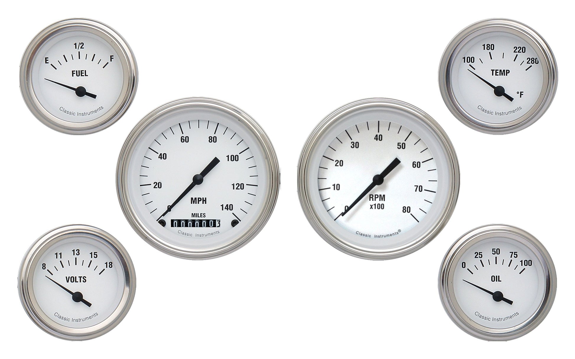 Classic Instruments White Hot Six Gauge Set | Classic Instruments
