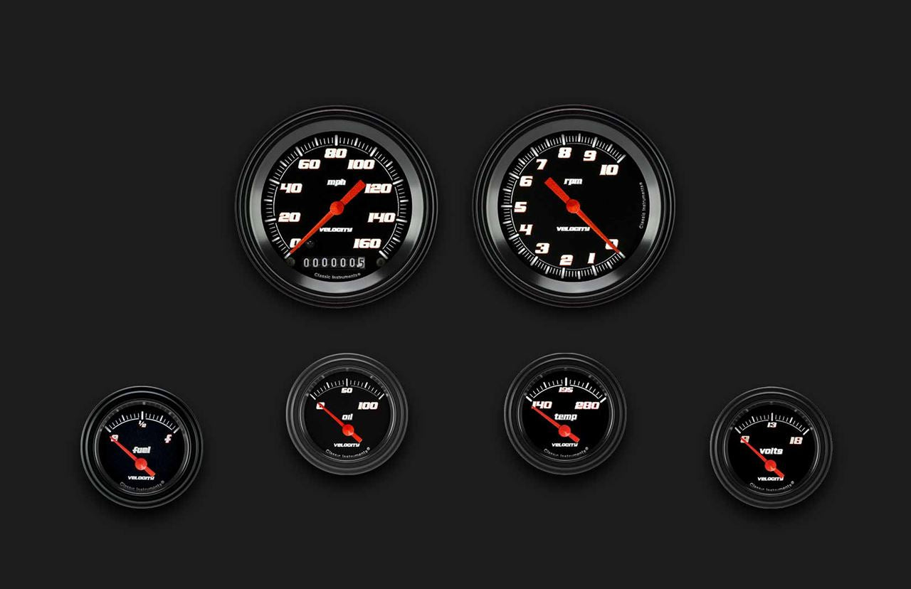 Classic Instruments Velocity Black Six Gauge Set 01 | Classic Instruments