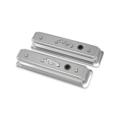 HOLLEY VINTAGE FINNED VALVE COVER - "HOLLEY" SCRIPT - SBC - CENTER BOLT