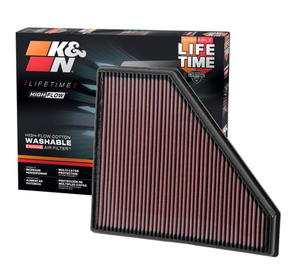 K&N Replacement Panel Air Filter 12.313in OS L x 10.313in OS W x 1.188in H for 13-14 Cadillac ATS