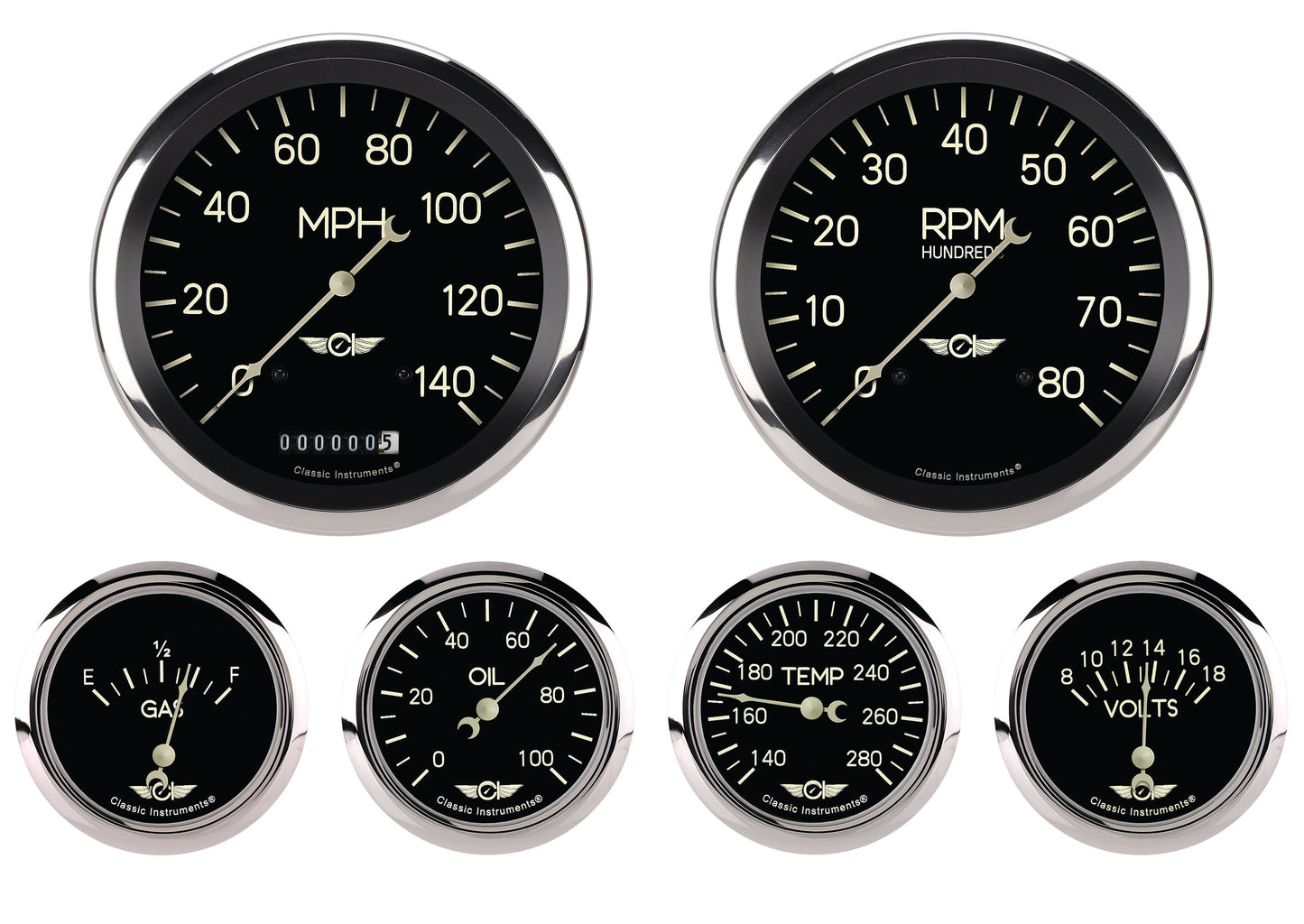 Classic Instruments Classic Series Six Gauge Set, 4-5/8" | Classic Instruments