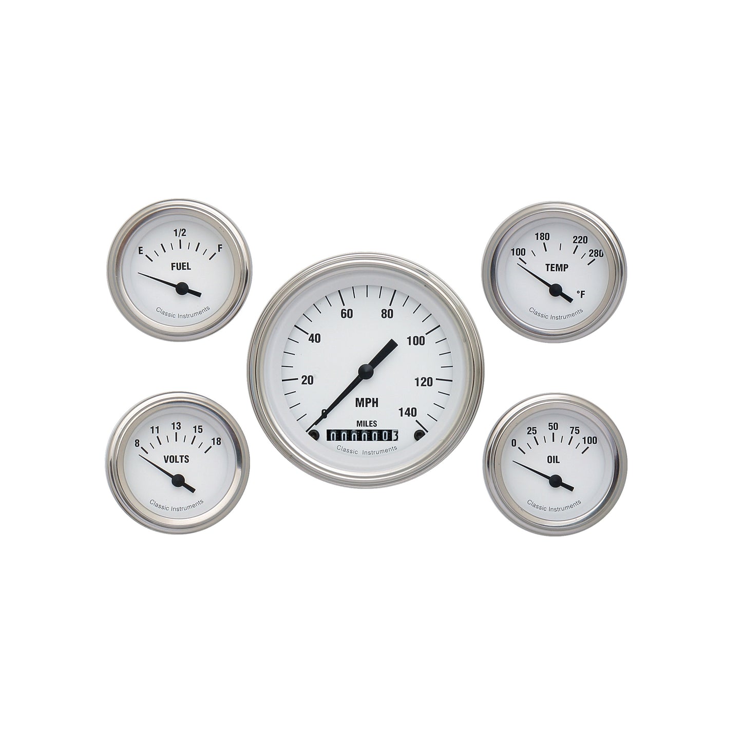 Classic Instruments White Hot Five Gauge Set | Classic Instruments