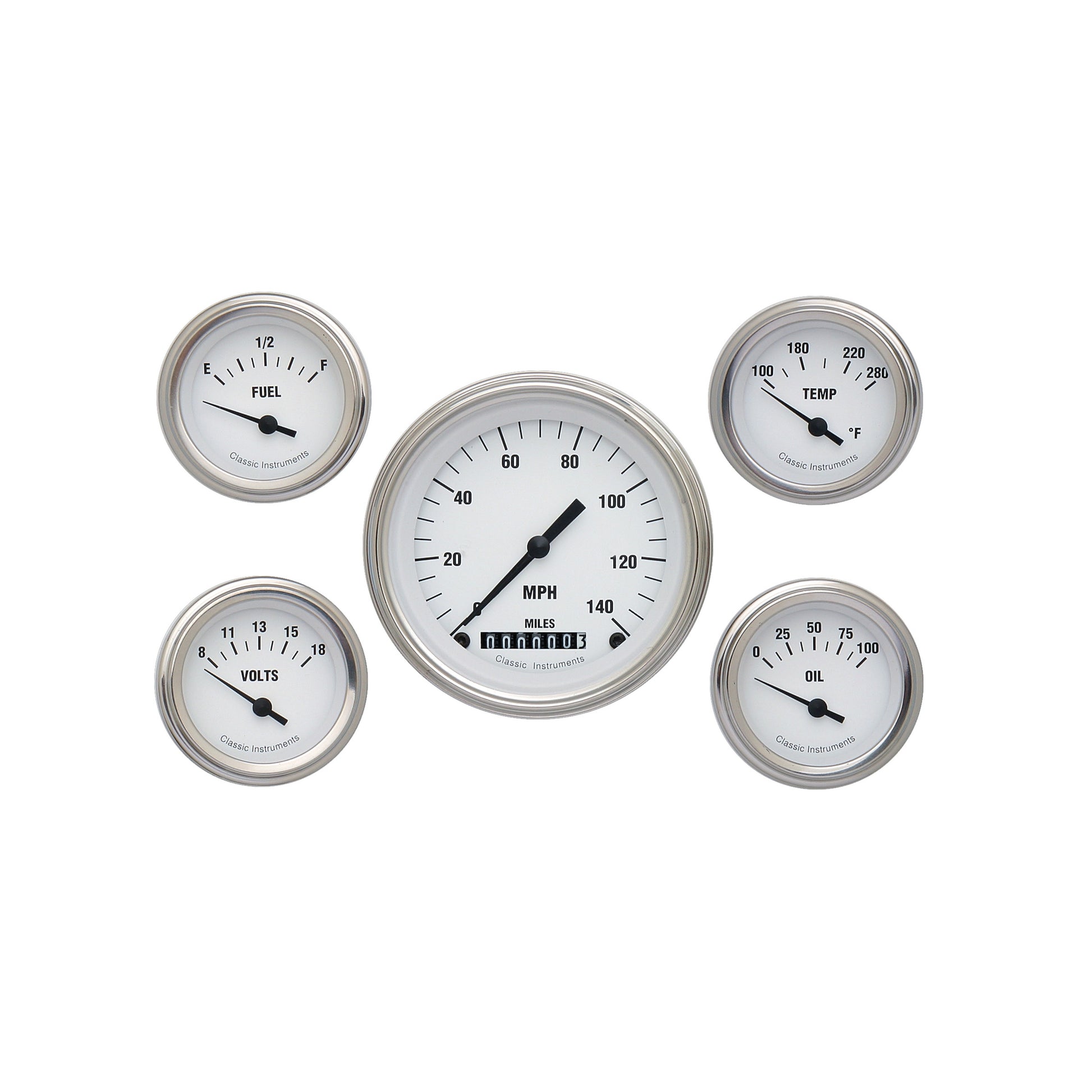 Classic Instruments White Hot Five Gauge Set | Classic Instruments