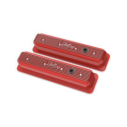HOLLEY VINTAGE FINNED VALVE COVER - "HOLLEY" SCRIPT - SBC - CENTER BOLT