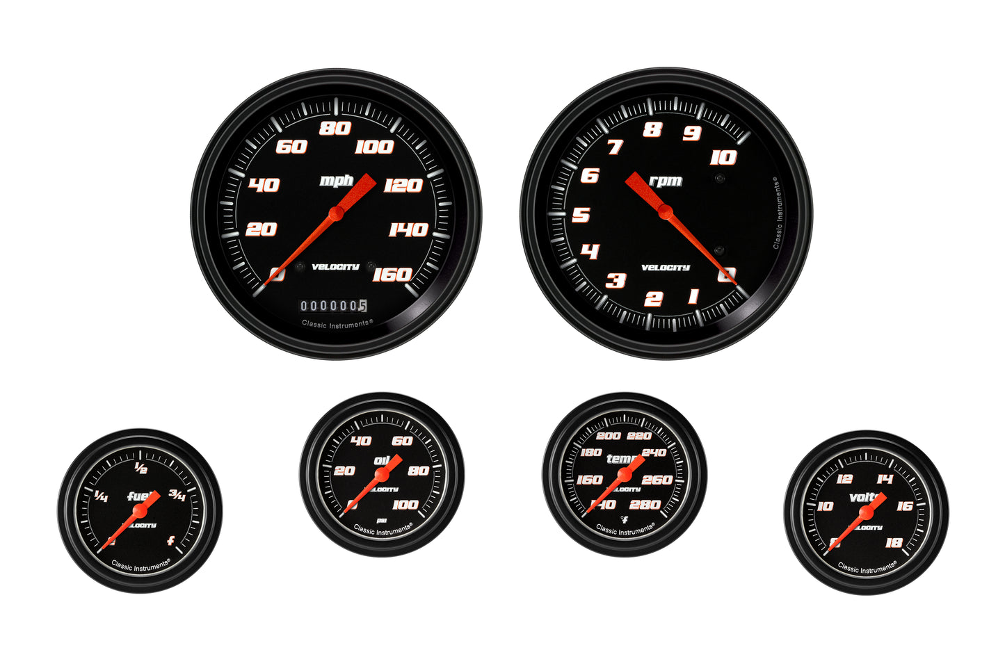 Classic Instruments Velocity Black Six Gauge Set 351 | Classic Instruments