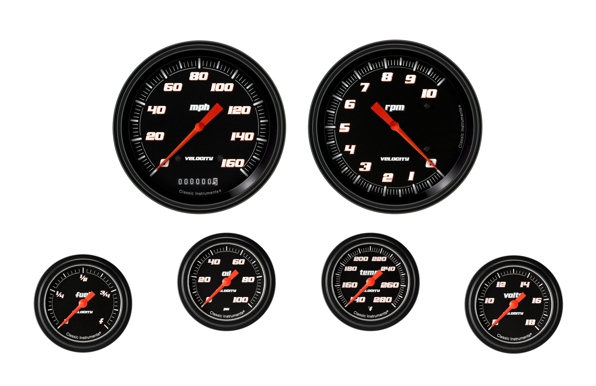 Classic Instruments Velocity Black Six Gauge Set 351 | Classic Instruments