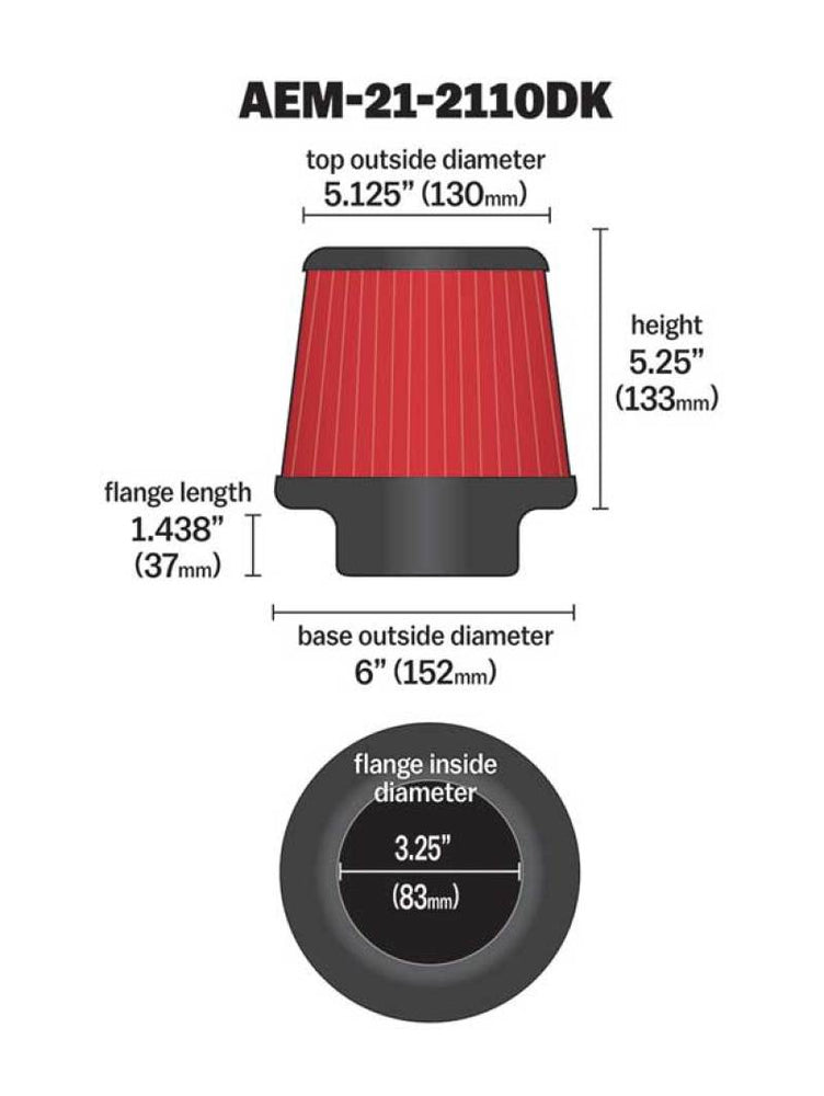 
                      
                        AEM 3.25 in DRY Flow Short Neck 5 in Element Filter
                      
                    
