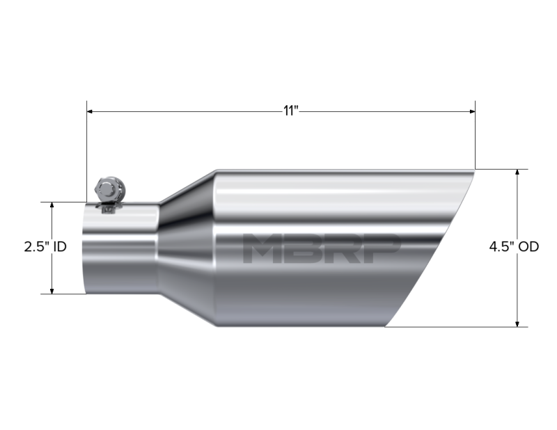 
                      
                        MBRP Universal Tip 4.5 O.D. Dual Walled Angled Rolled End 2.5 Inlet 12in Length - T304
                      
                    