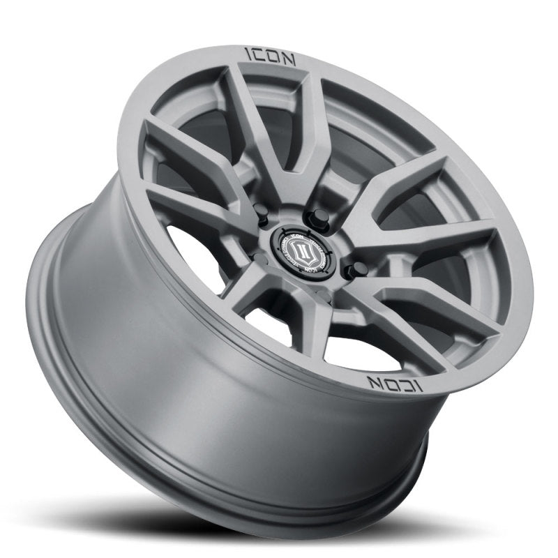 
                      
                        ICON Vector 5 17x8.5 5x5 -6mm Offset 4.5in BS 71.5mm Bore Titanium Wheel
                      
                    