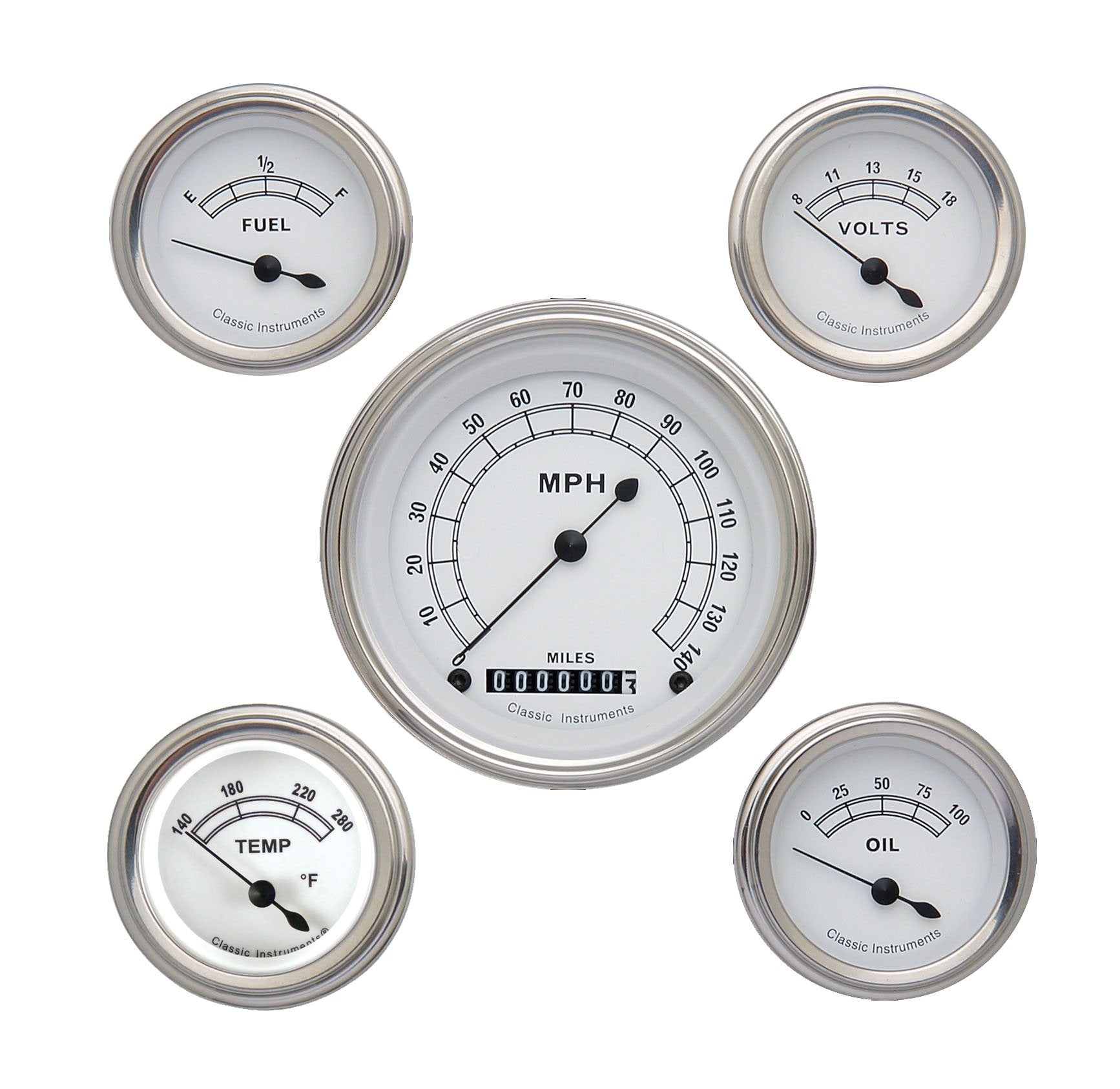 Classic Instruments Classic White 5 Gauge Set | Classic Instruments
