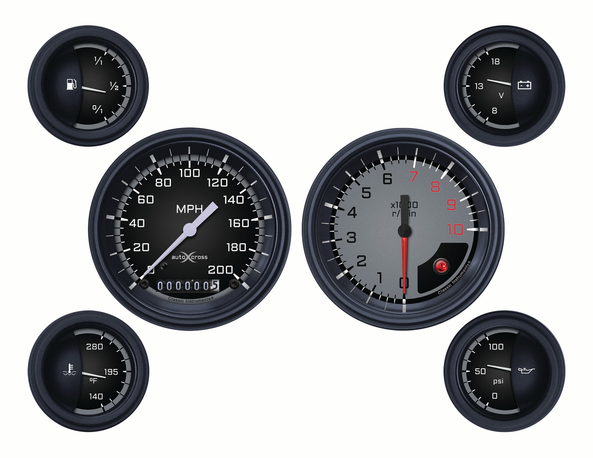 Classic Instruments Autocross Gray 6 Gauge Set | Classic Instruments