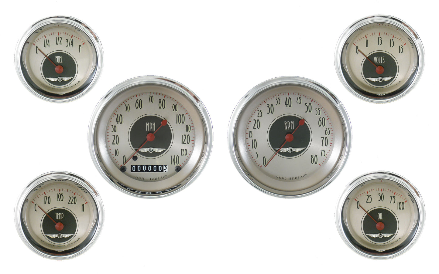 Classic Instruments American Nickel 6 Gauge Set | Classic Instruments