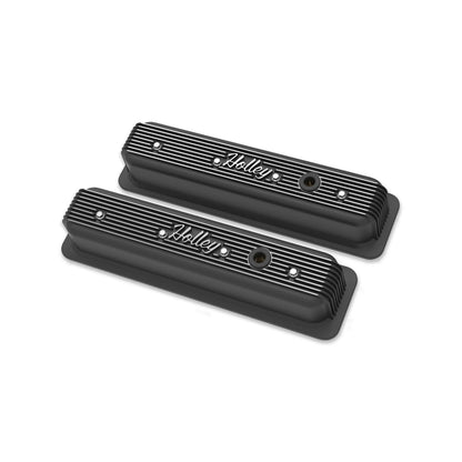 HOLLEY VINTAGE FINNED VALVE COVER - "HOLLEY" SCRIPT - SBC - CENTER BOLT