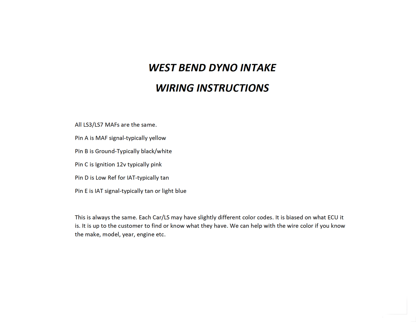 Ls Swap Universal Cold Air Intake Kit | West Bend Dyno