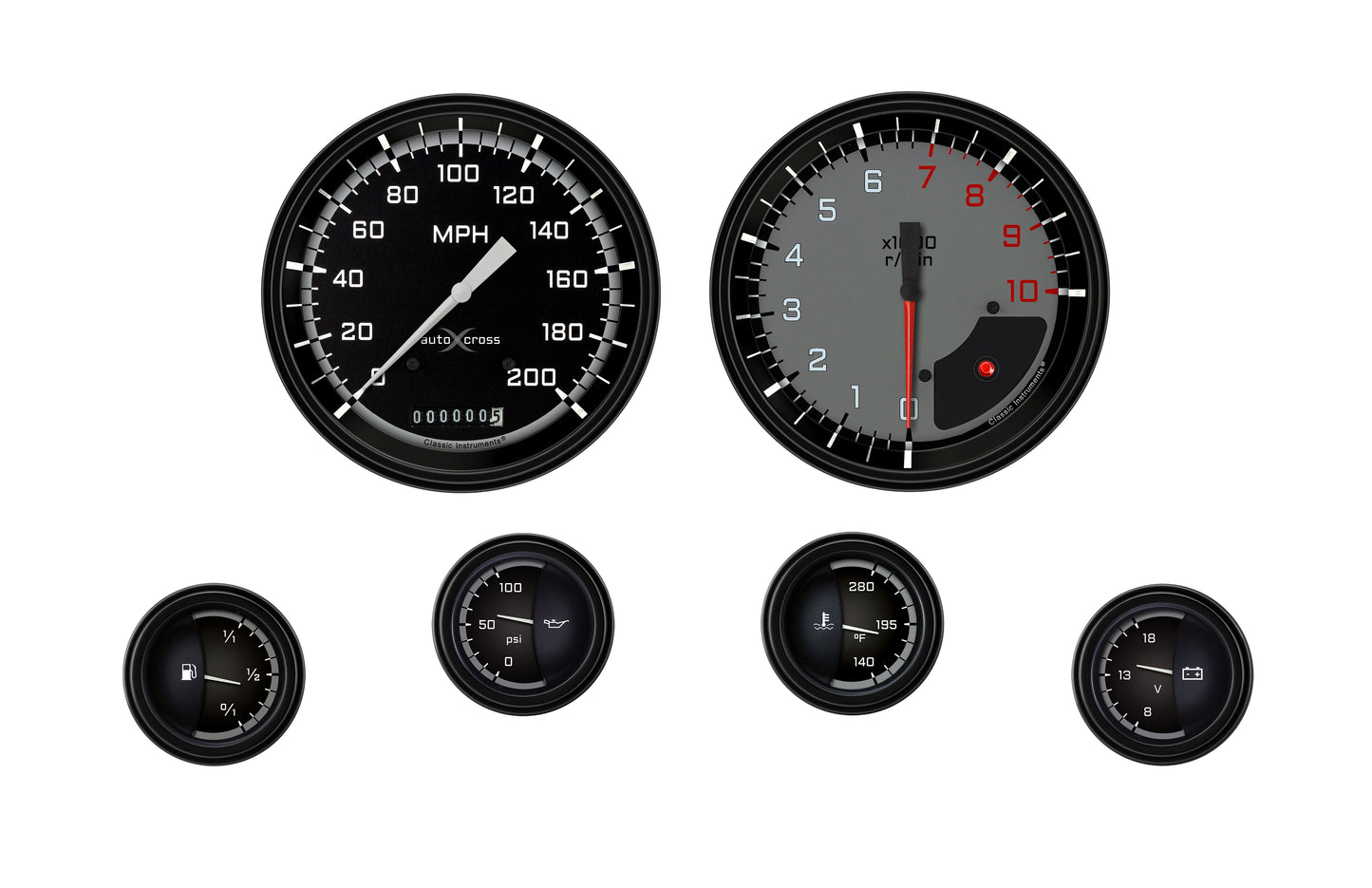 Classic Instruments Autocross Gray 6 Gauge Set | Classic Instruments
