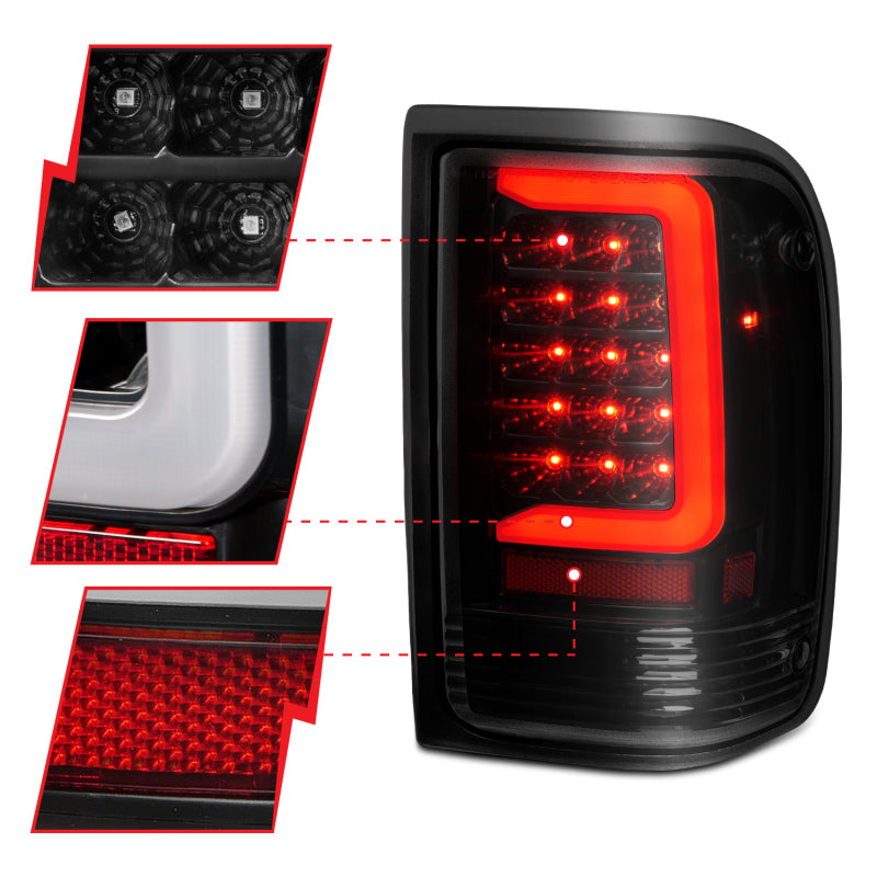 
                      
                        ANZO 1993-1997 Ford  Ranger LED Tail Lights w/ Light Bar Black Housing Smoked Lens
                      
                    