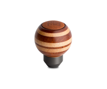Momo Targa Heritage Shift Knob - Round Wood, Layered Mahogany and Beechwood, Leather Insert Top
