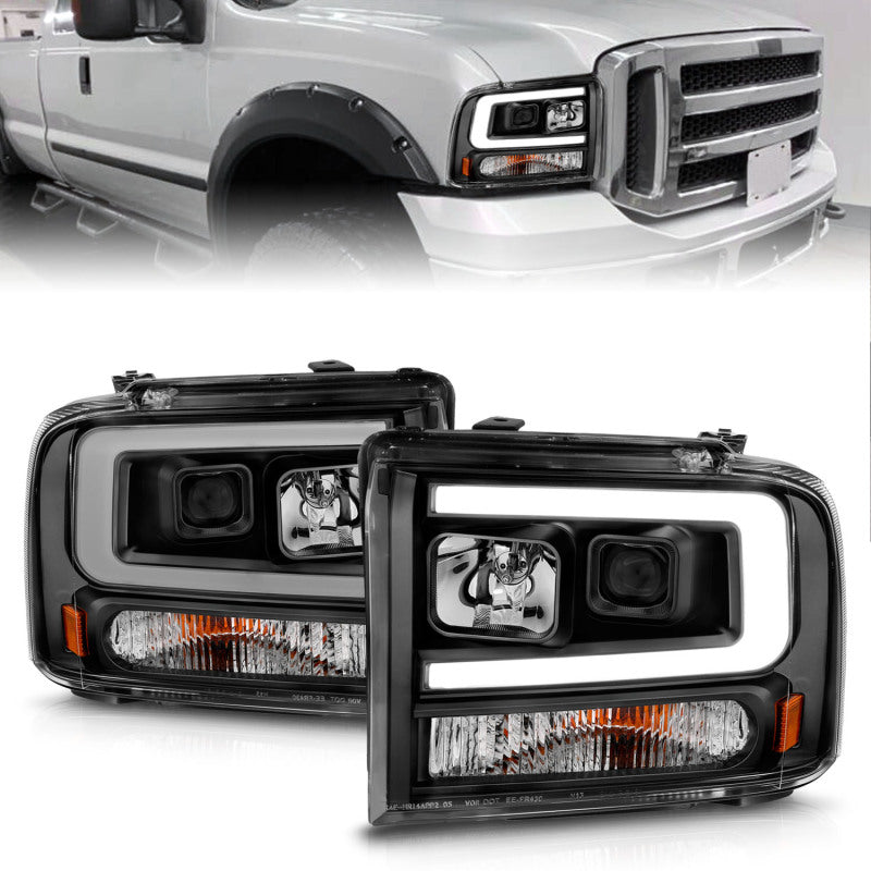 
                      
                        ANZO 99-04 Ford F250/F350/F450/Excursion (excl 99) Projector Headlights - w/ Light Bar Black Housing
                      
                    