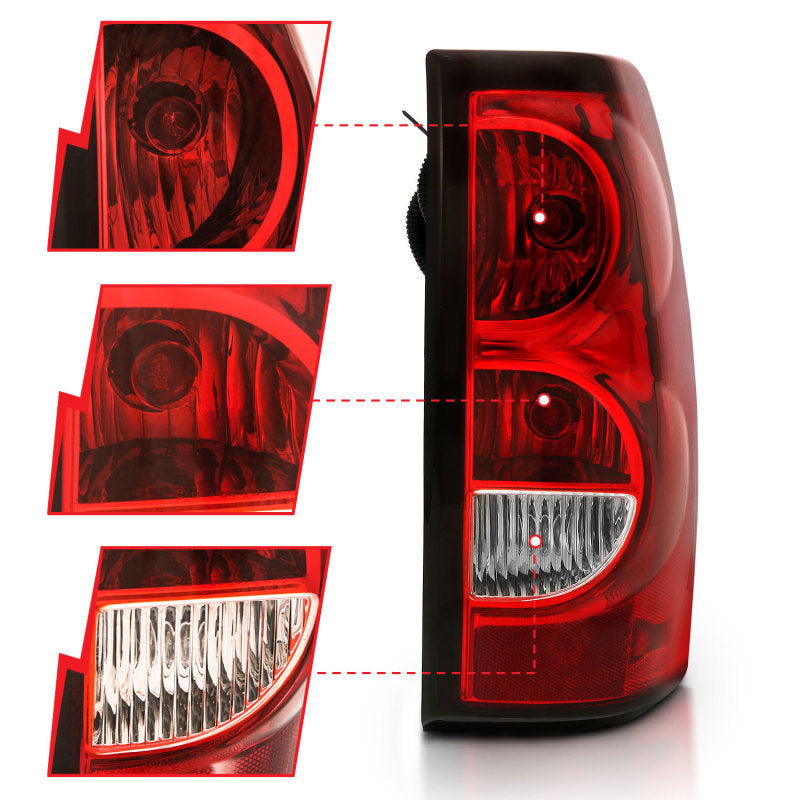 
                      
                        ANZO 2004-2007 Chevy Silverado Taillight Red/Clear Lens w/Black Trim (OE Replacement)
                      
                    