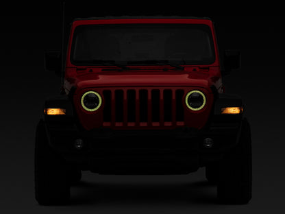 Raxiom 18-22 Jeep Wrangler JL/JT Axial 9-Inch LED Headlights w/RGB Halo- Blk Housing (Clear Lens)