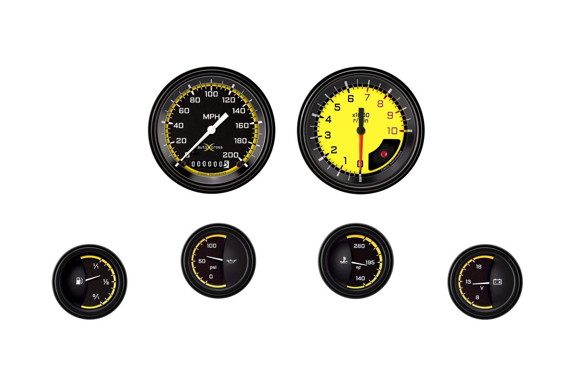Classic Instruments Autocross Yellow 6 Gauge Set | Classic Instruments