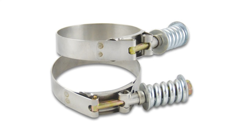 
                      
                        Vibrant SS T-Bolt Clamps Pack of 2 Size Range: 2.46in to 2.76in OD For use w/ 2.25in ID Coupling
                      
                    